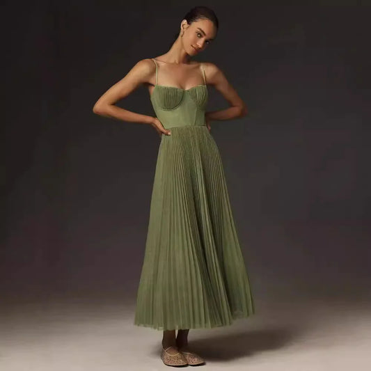 Verdae Pleated Corset Midi Dress