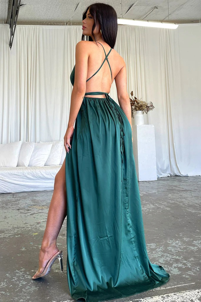 Emerald Drape Backless Maxi