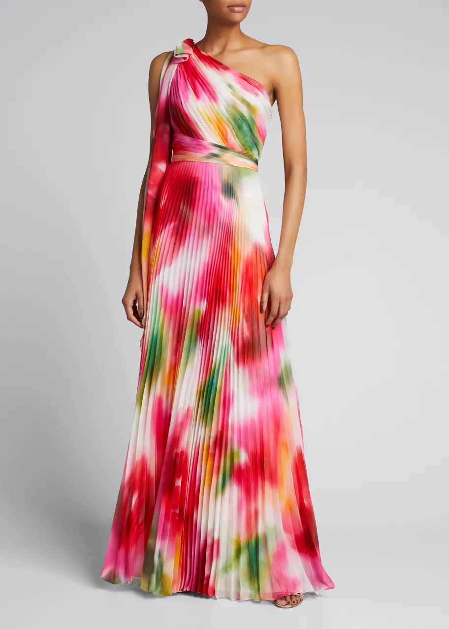 Aurora Bloom Pleated Gown