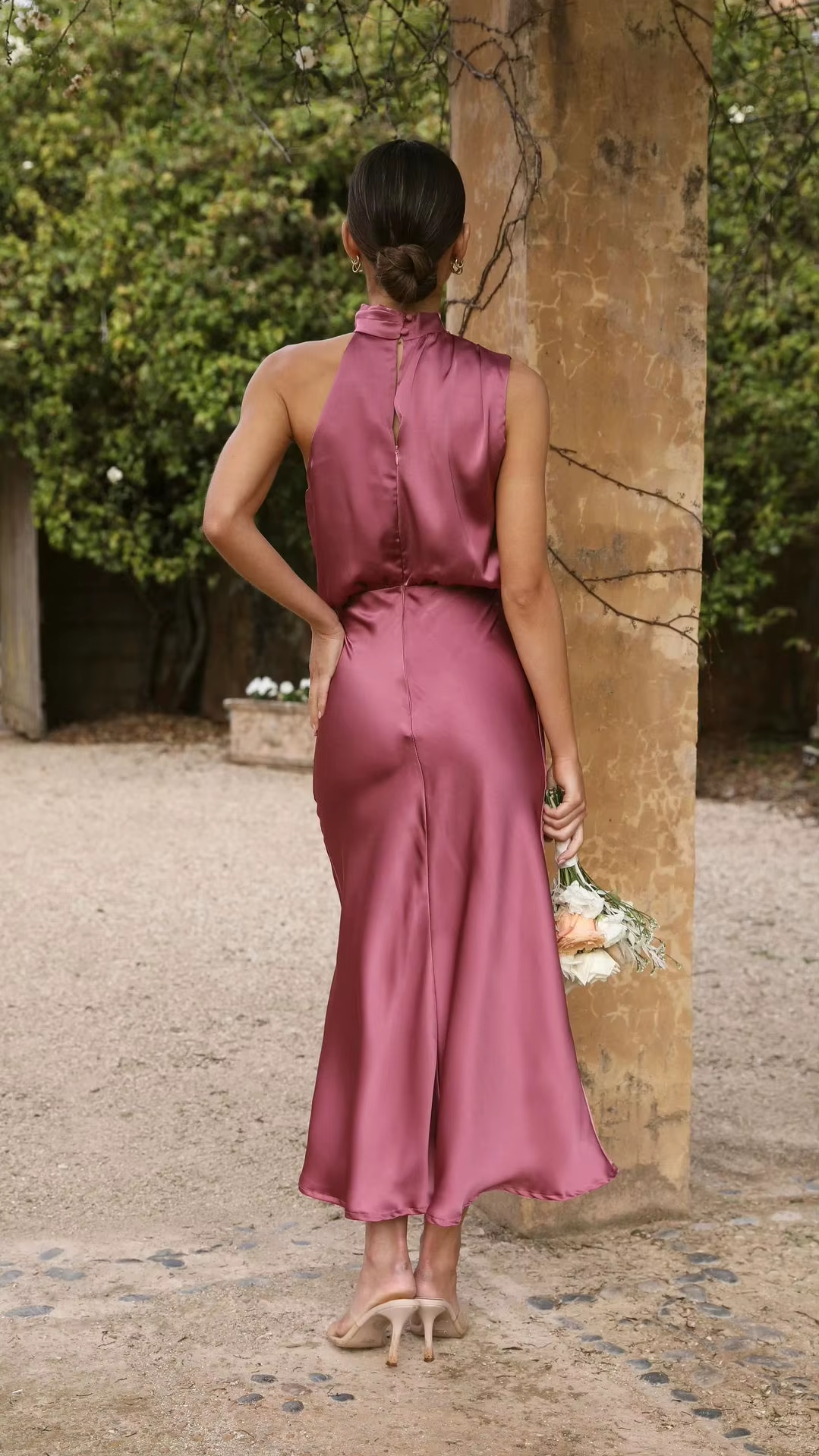 Celestine Halter Satin Midi Dress
