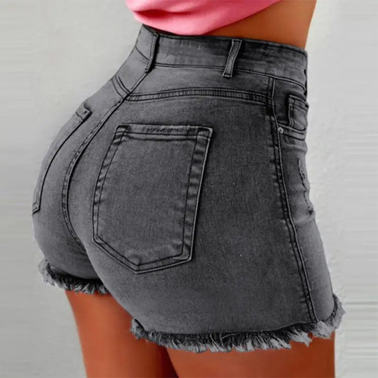 Fringed High Waist Denim Shorts for Women