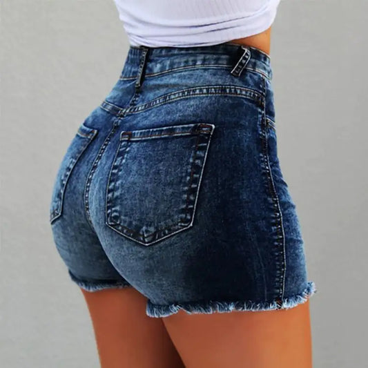 Fringed High Waist Denim Shorts for Women